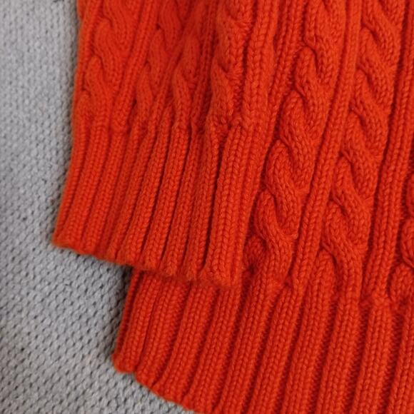 Lauren Ralph Lauren Petite Vintage Sweater Womens P/L Orange Cable Knit Crest - Picture 9 of 14